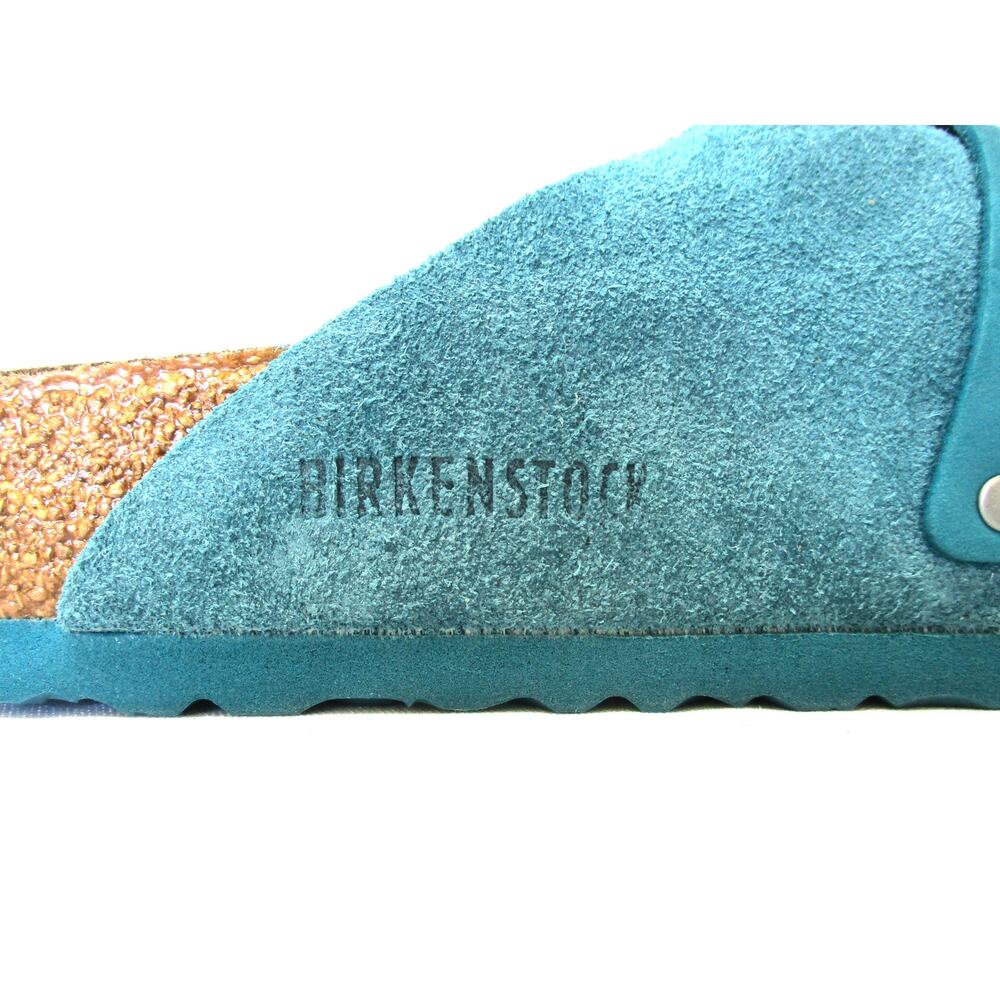 Nwd BIRKENSTOCK Turquoise Teal Suede Leather Slide Sandals Unisex M 9 / W 11 - Picture 7 of 14